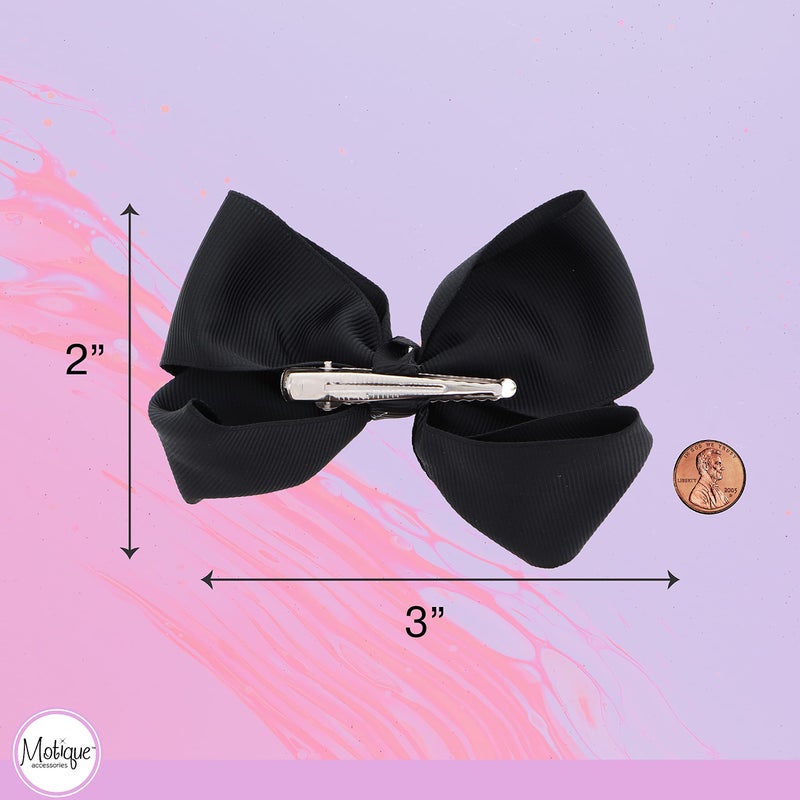 Motique Accessories 3 Inch Grosgrain Bow for Little Girls- Set of 2 (Black) - Image 4